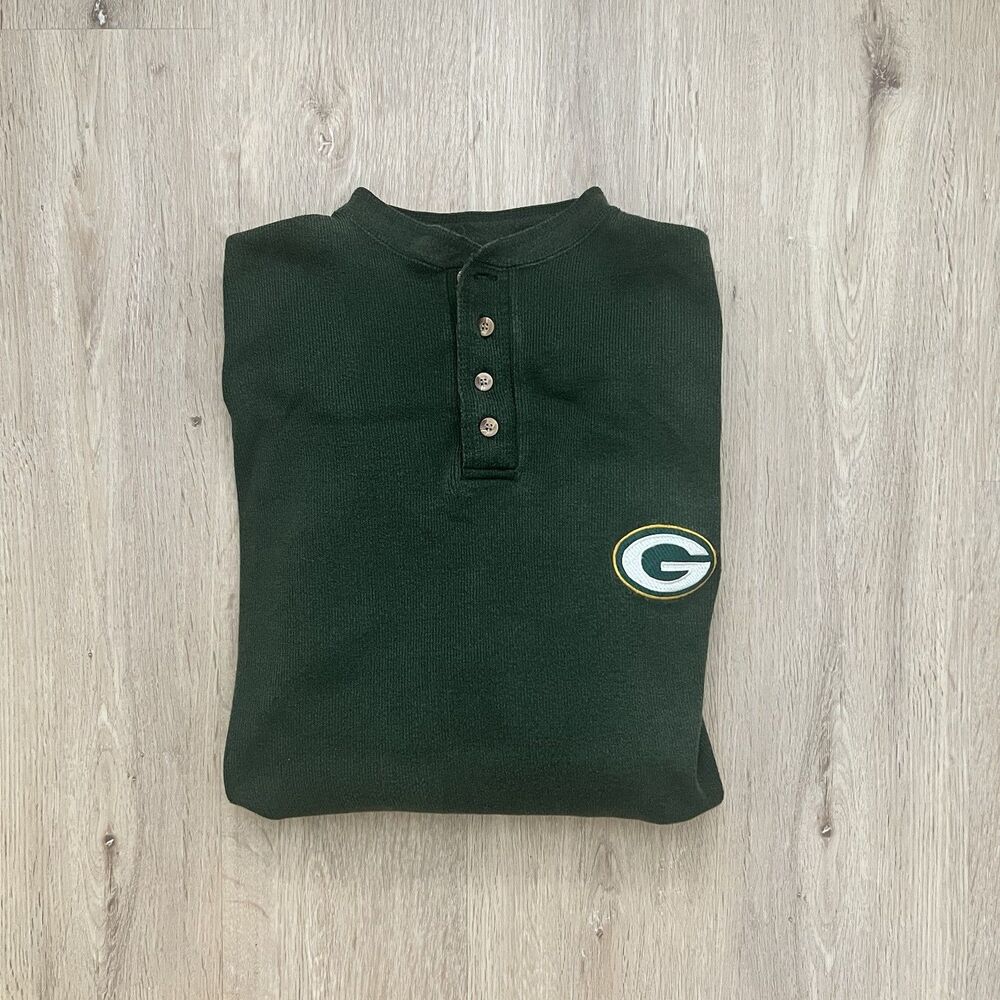 Vintage 90s Logo 7 Green Bay Packers Henley Shirt Mens Medium Long Sleeve NFL